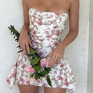 Summer Vacay Strapless Floral Mini Dress White